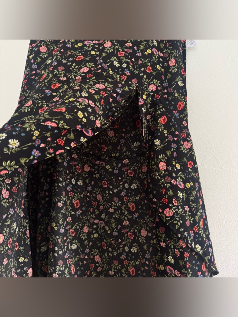 NWT Free People Flynn Skye Nadia Asymmetrical Skirt Midi High Slit Black Floral - Picture 5 of 13